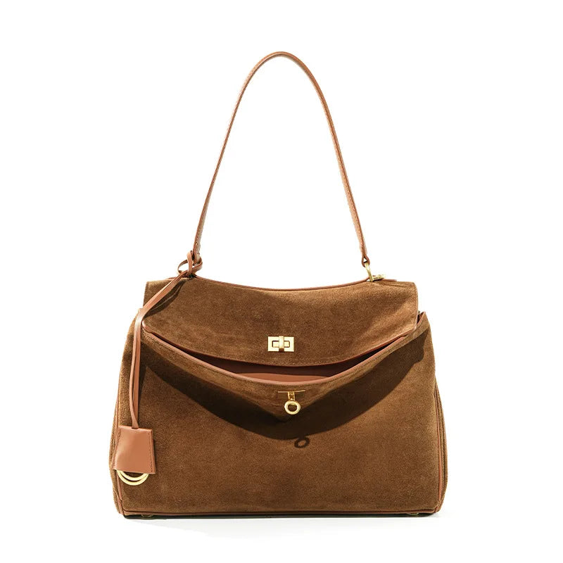 2025 Autumn Winter Women's Suede genuine leather Bag Shoulder Handbag Large Capacity Single Tote Bag Handbag Luxury Designer Bag