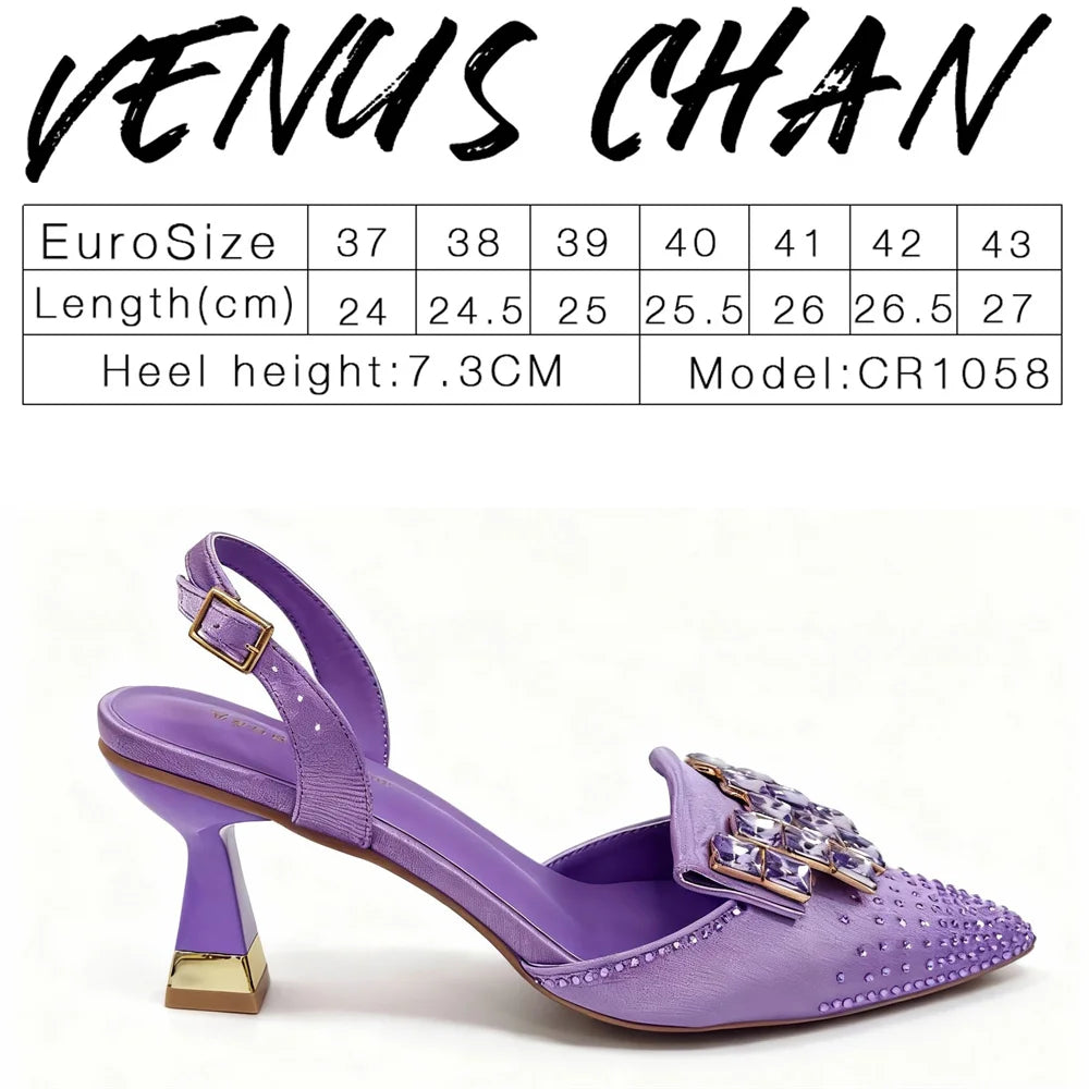 Venus Chan 2026 Chic Orange Rhinestone Pointed Toe High Heels - Elegant Italian-Inspired Women's Footwear for Parties and Specia