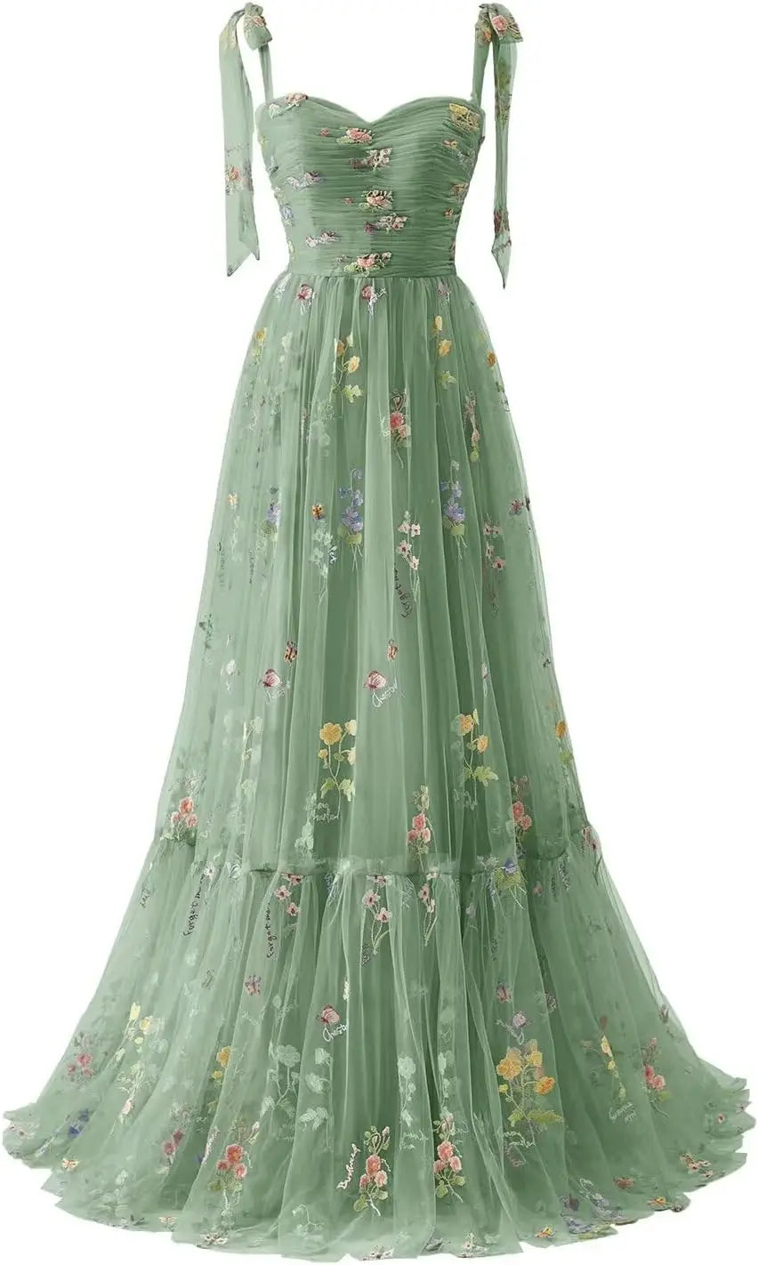 Tulle Prom Dresses for Women Flower Embroidery A-Line Formal Evening Party Gowns Formal Dress Women Elegant Evening Dress