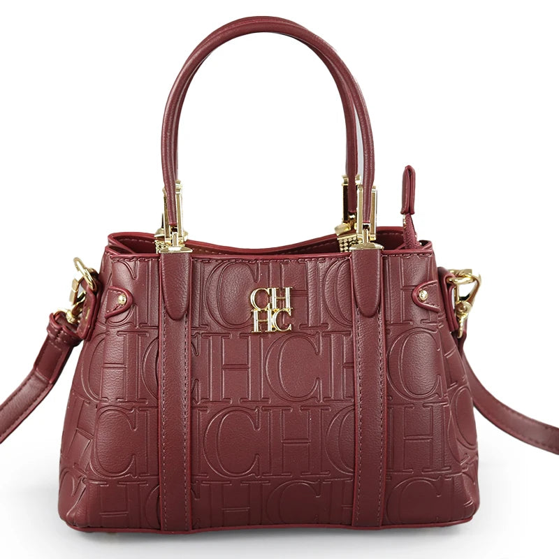 CH Women's Fashion Embossed Handbag Luxury PU Leather Top Handle Crossbody Bag 2026 New Gold Hardware Ladies Shoulder Bag
