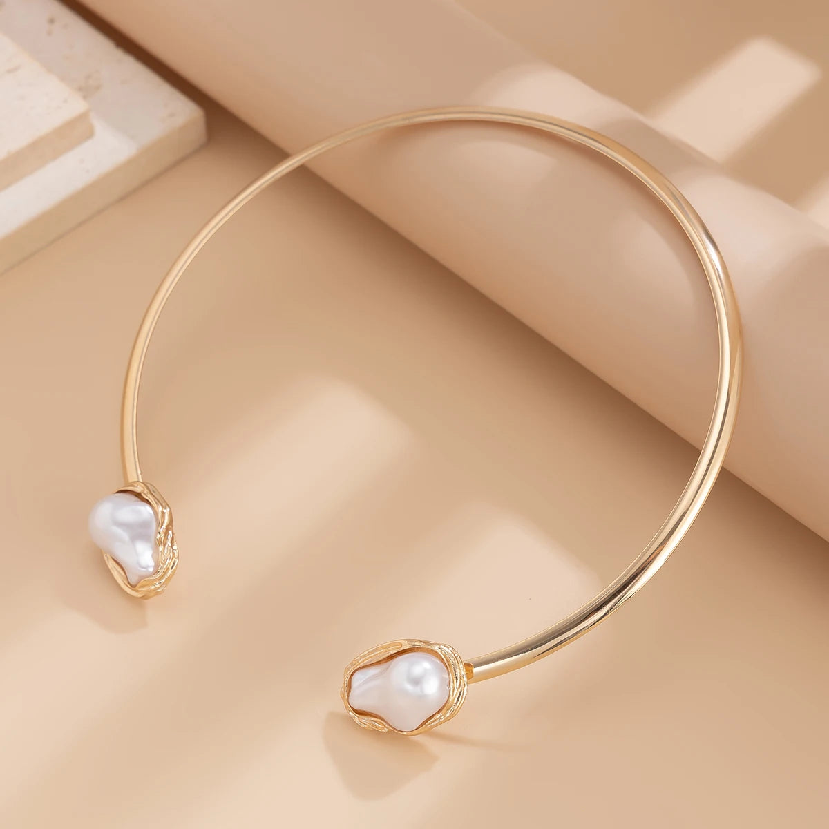 Salircon Elegant Luxury Imitation Pearl Collar Necklace Bangles Ring for Women Trend Opening Choker Bride Wedding Jewelry Set