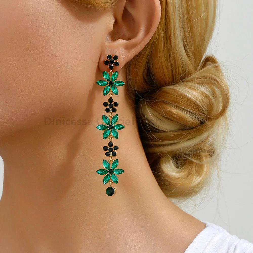 Romantic Shiny Glass Flower Dangle Drop Earrings
