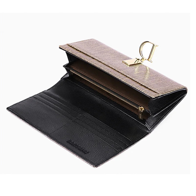 2025 New Women's Wallet, Long Wallet, Pearl D-Buckle, Large Capacity, Multiple Slots, Genuine Cowhide Wallet, Clutch Bag