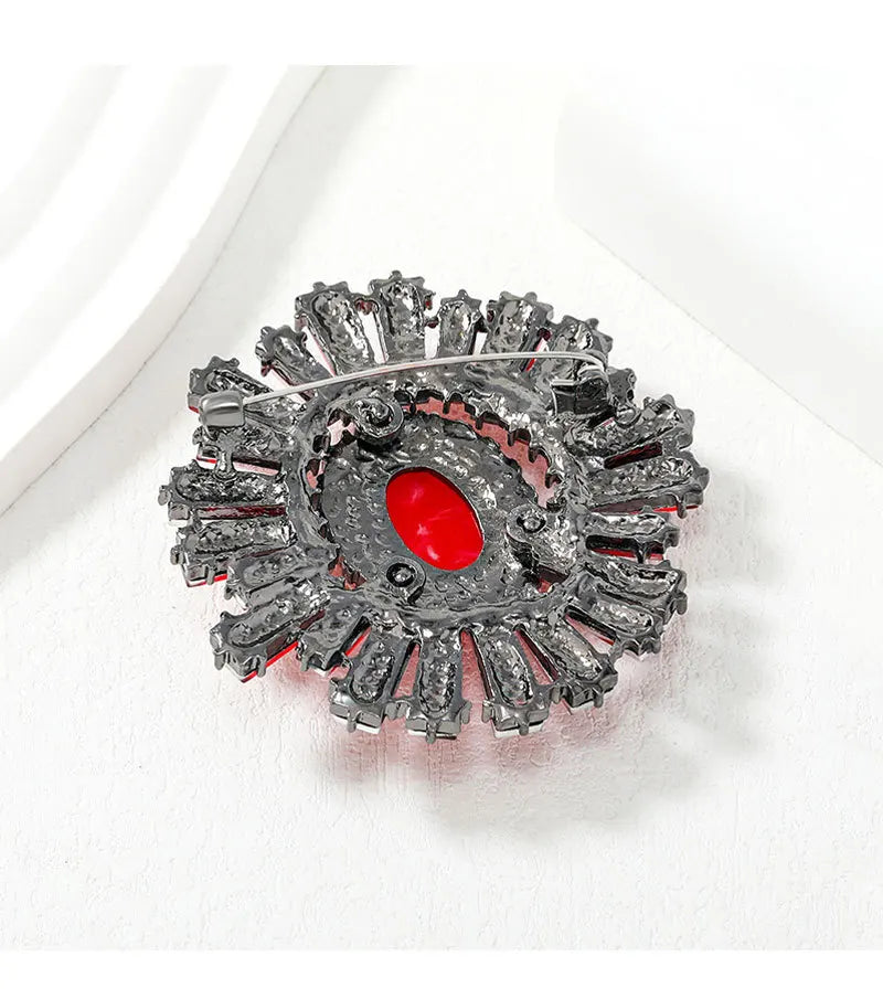 SKEDS Vintage Baroque Luxury Rhinestone Sun Flower Brooches Badges For Women Men Retro Palace Gorgeous Pins Jewelry