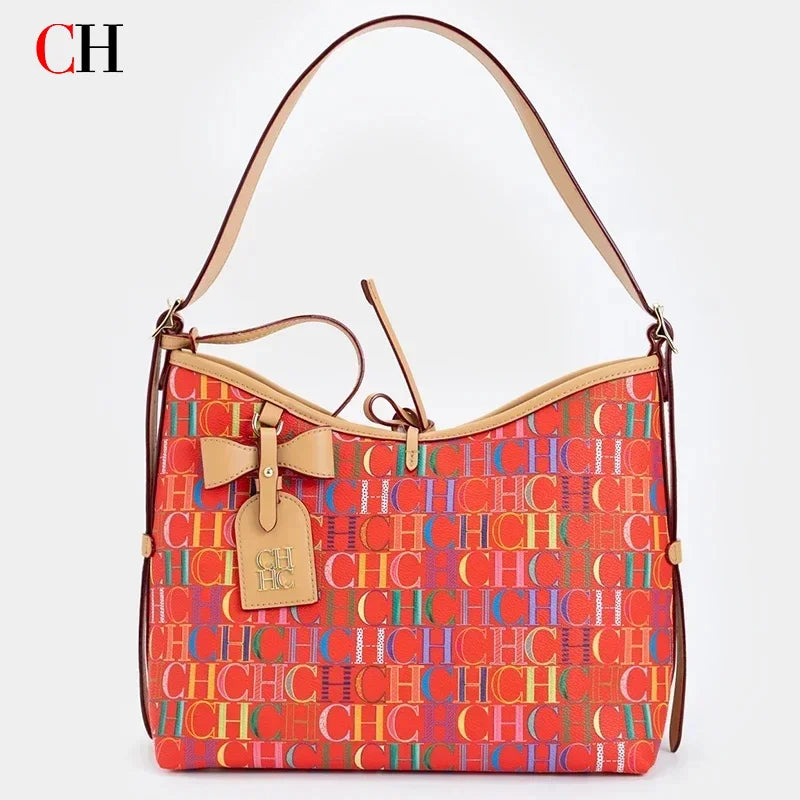 CHCH Bowknot Element Design New Trend Tote Bag Fashion Letter Print Square Luxury Brand 2025 Lace-up Women's Tote Bag