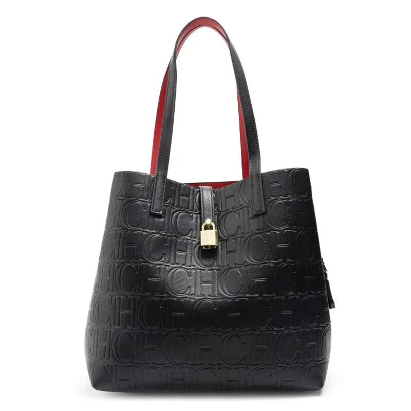 CH High Quality Fashion Ladies Shoulder Bag Senior Sense Pure Colour Letter Print Design Temperament Tote Bag Large Capacity