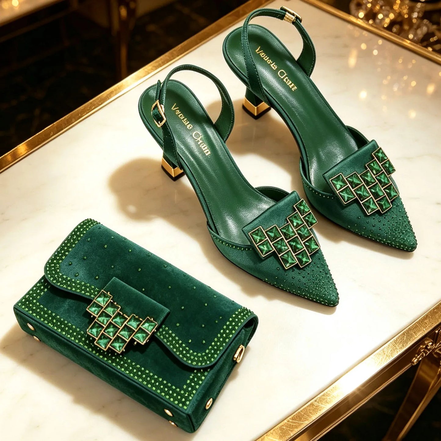 Chic Orange Rhinestone High Heels with Matching Handbag - Elegant Pointed-Toe Women's Shoes Perfect for Parties