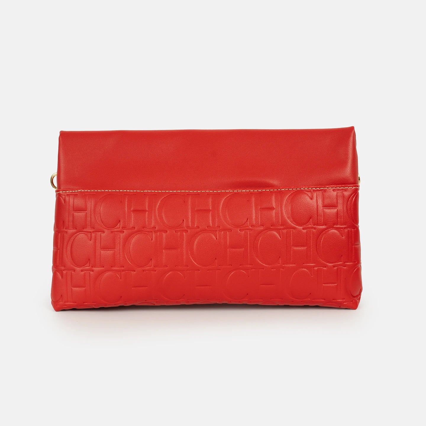 CH Vintage Red PU Leather Crossbody Bag Embossed CH Letter Double Zipper Shoulder Handbag For Retro Outfits
