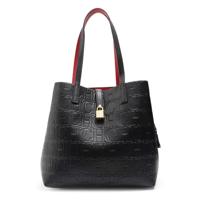 CH High Quality Fashion Ladies Shoulder Bag Senior Sense Pure Colour Letter Print Design Temperament Tote Bag Large Capacity