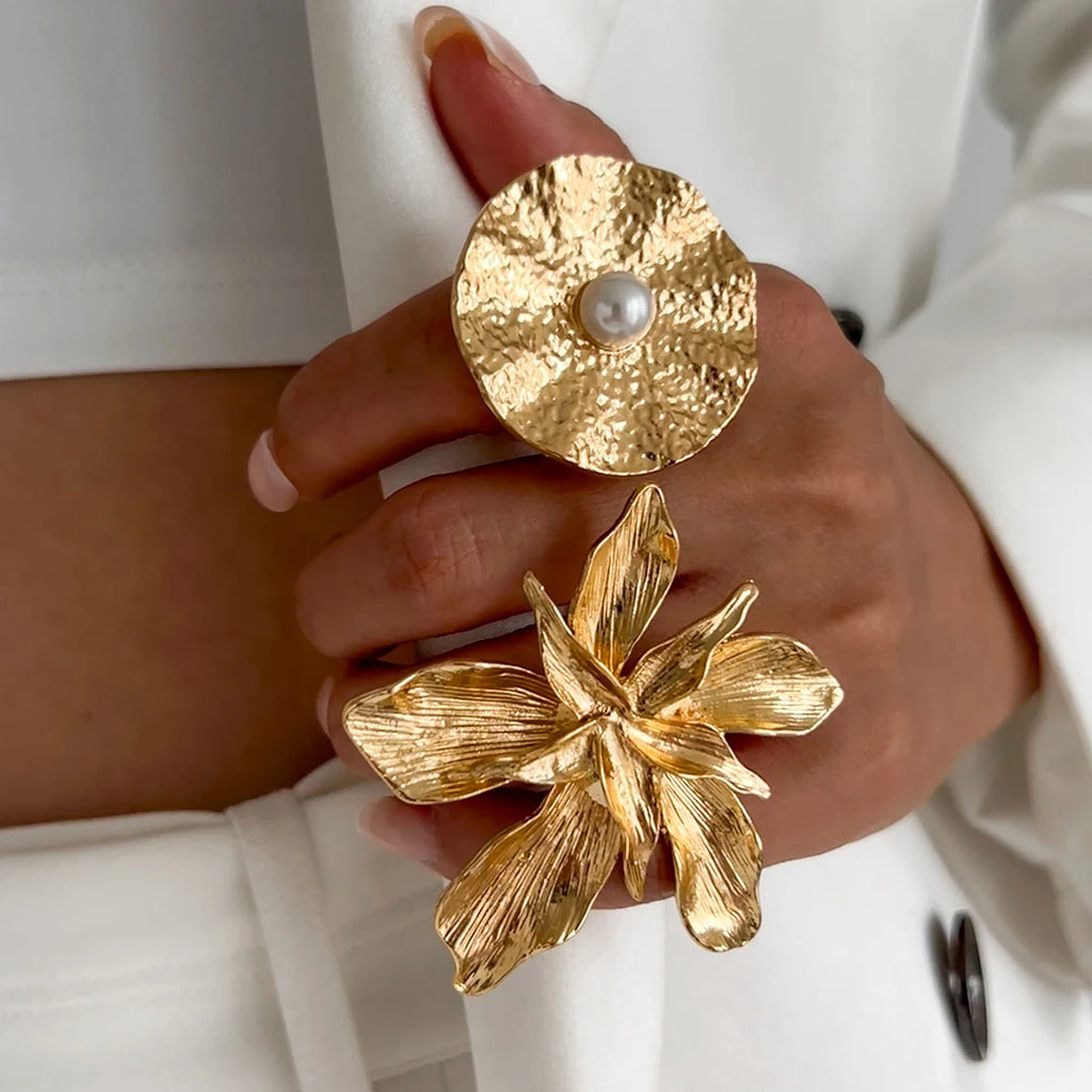 Salircon Exaggerated Vintage Big Starfish Moon Flower Ring for Women Trend Personality Metal Punk Party Finger Ring Jewelry