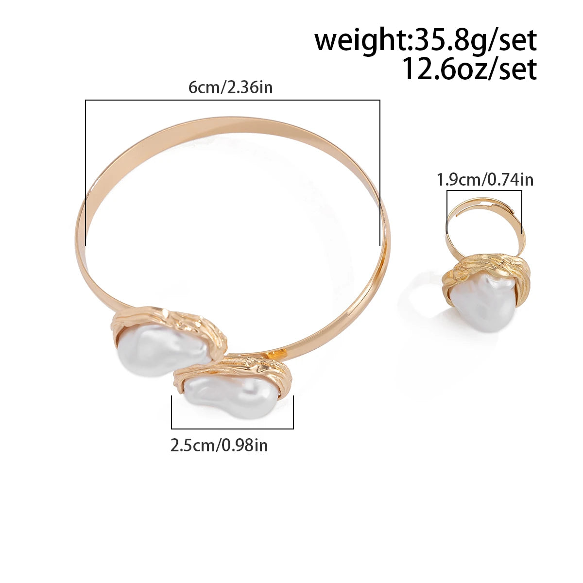Salircon Elegant Luxury Imitation Pearl Collar Necklace Bangles Ring for Women Trend Opening Choker Bride Wedding Jewelry Set