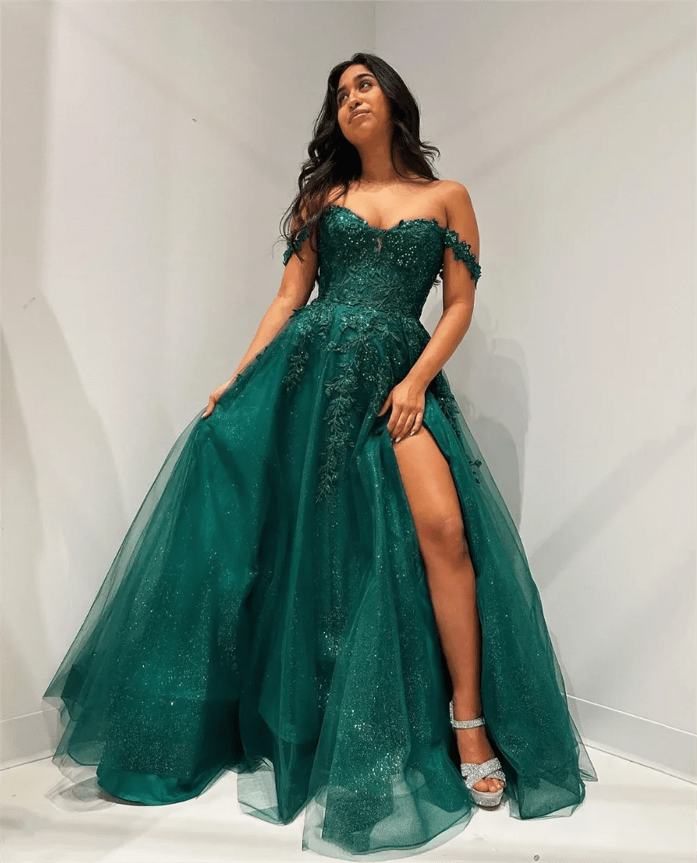 Glitter Embroidered Tulle Prom Dresses Green Graduation Prom Dress Formal Party Dresses Vestidos De Noche Customized - TrendNest
