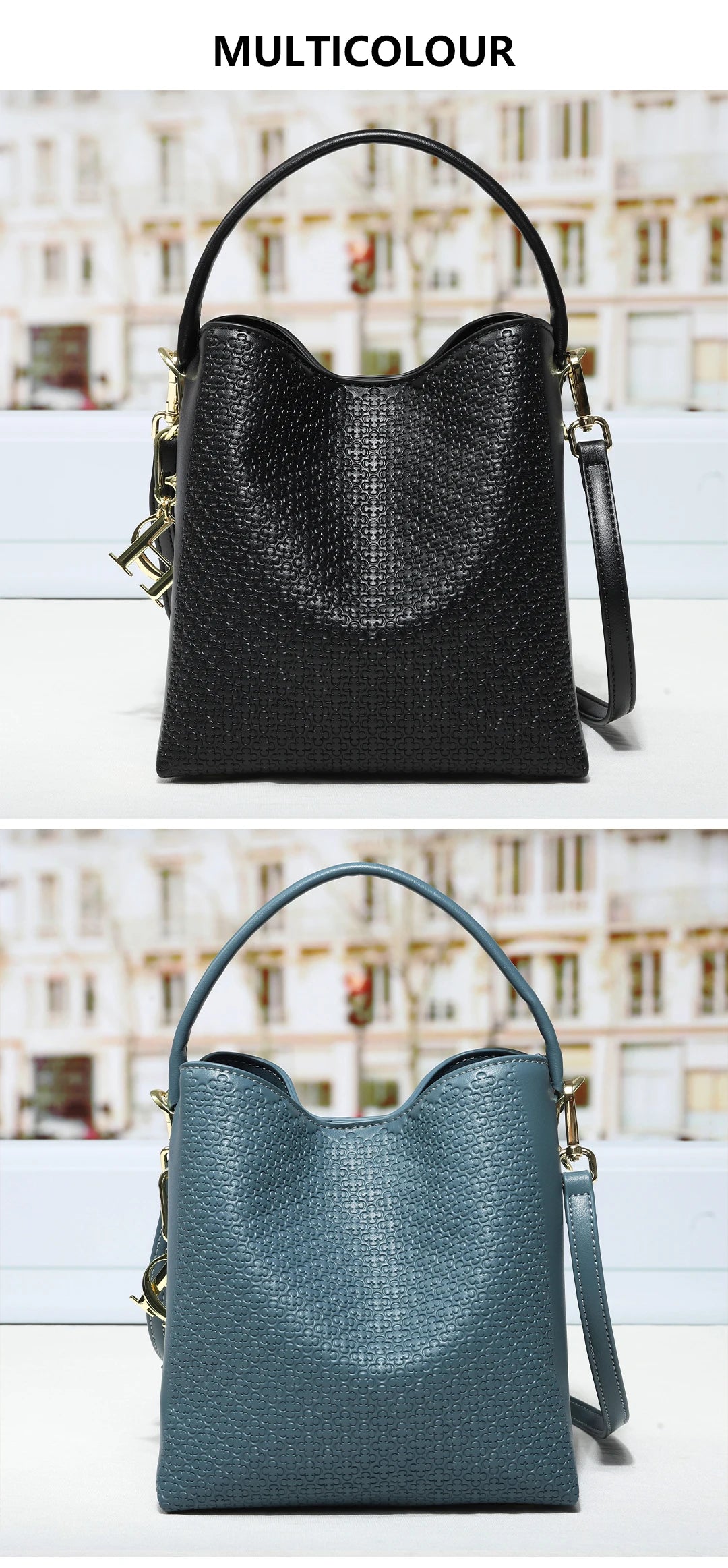 CH Embossed Leather Bucket Bag Large Capacity Handbag with Detachable Shoulder Strap Luxury Tote Bag for Women