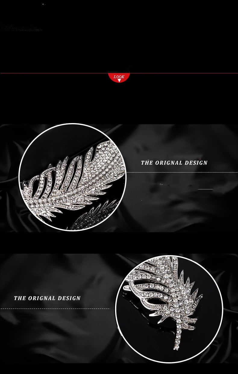SKEDS Luxury Feather Crystal Brooches For Women Fashion Rhinestone Banquet Party Jewelry Accessories Vintage Badges Brooch Pin