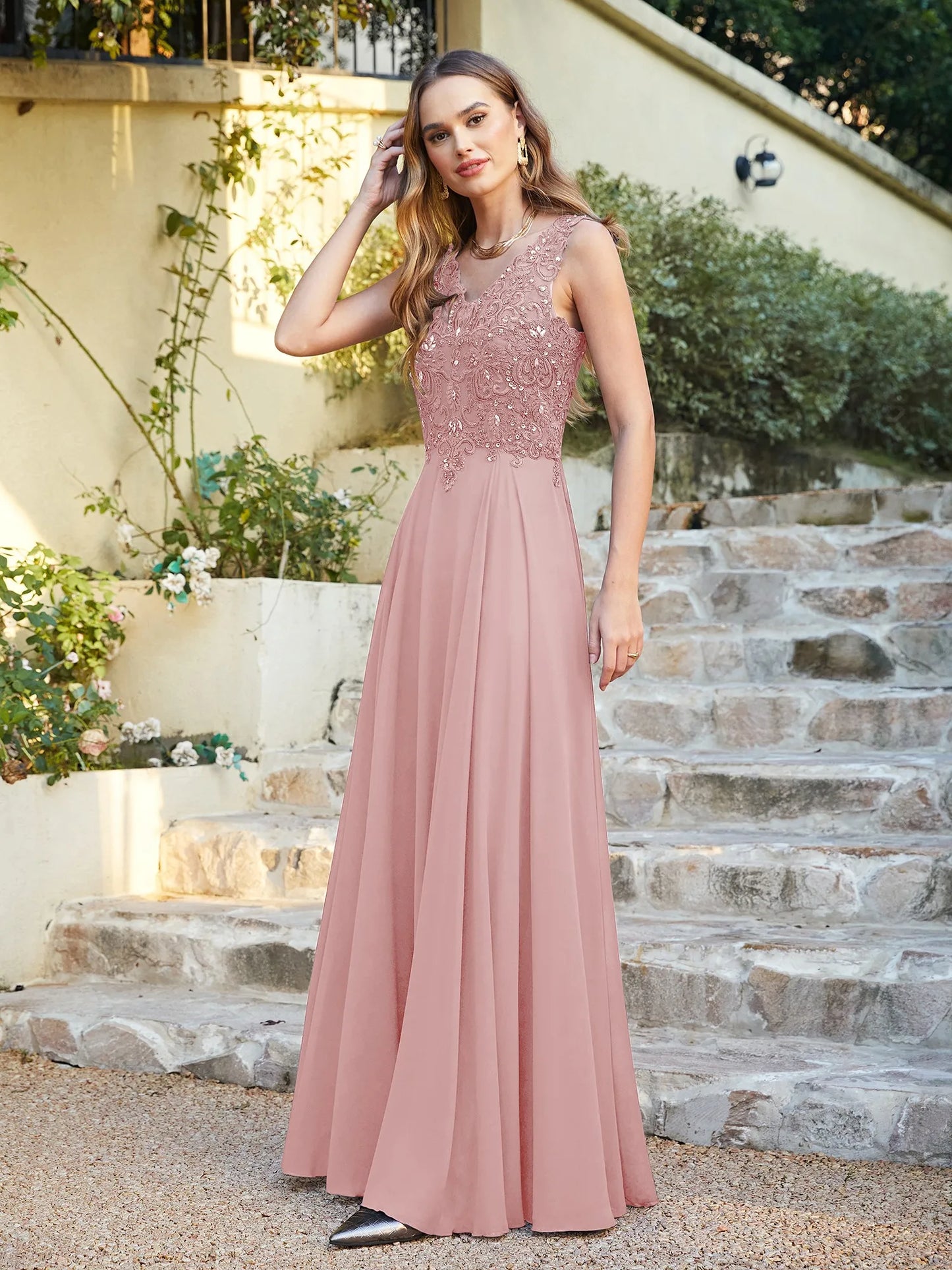 Navy Blue Chiffon Lace Beaded Evening Dresses V Neck Crystal Sleeveless Elegant Formal Party Prom Gowns Vestido De Fiesta Bride