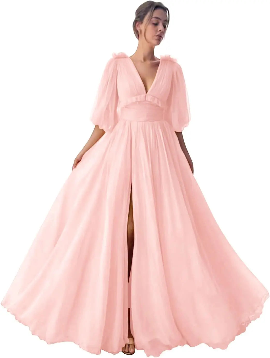 Long Slit Ball Gowns Formal Dresses for Women Evening Party Gown Formal Dress Women Elegant Puffy Sleeve Tulle Prom Dresses 2026