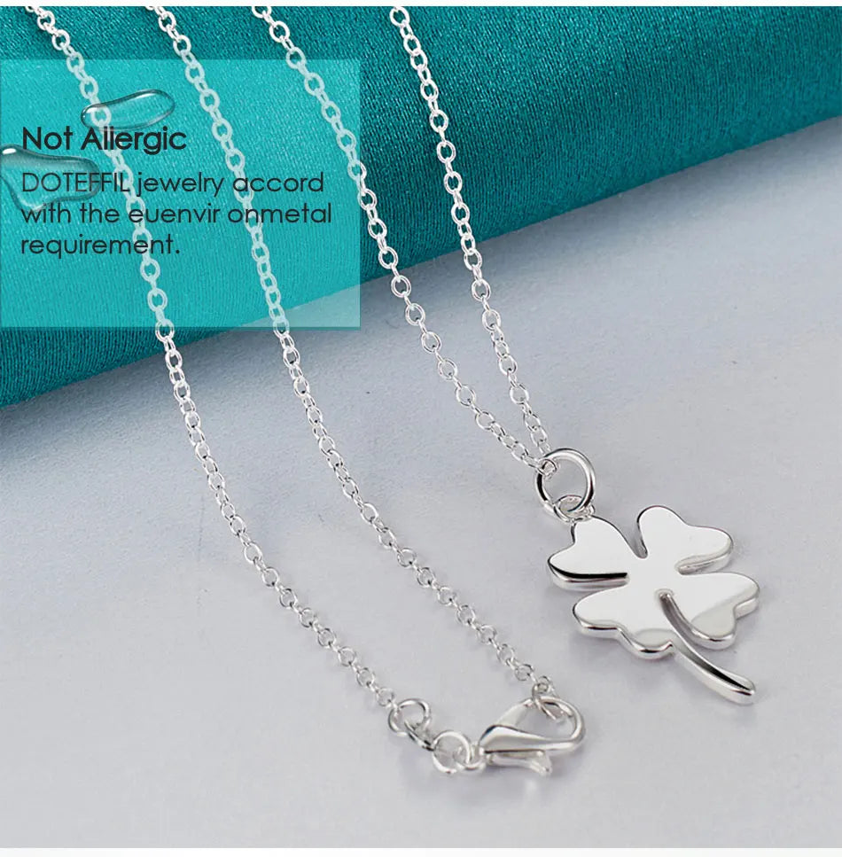 DOTEFFIL 925 Sterling Silver Four-Leaf Clover Pendant Necklace 16-30 Inch Chain For Woman Fashion Wedding Charm Jewelry