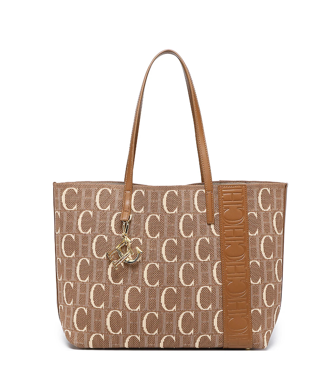CH Fashion Women's Large Capacity Tote Bag Monogram Embossed Handbag with Metal Daily Commute Work Shoulder Bag