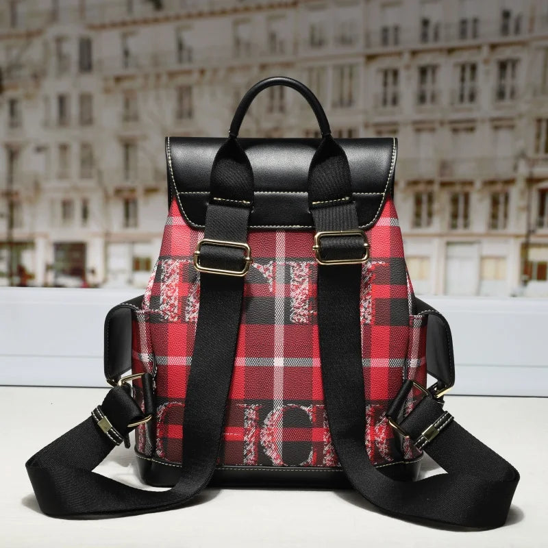 CH Brand Plaid Backpack Women Fashion Casual Large Capacity Stylish Durable Backpack Female Student School Daily Travel