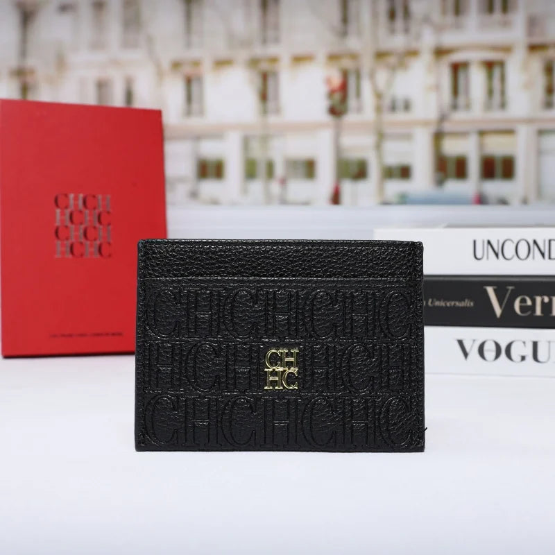 New Fashion CH Embossed Card Holder Slim Minimalist Credit Card Wallet for Women & Men Portable ID Card Case with Multiple Slots