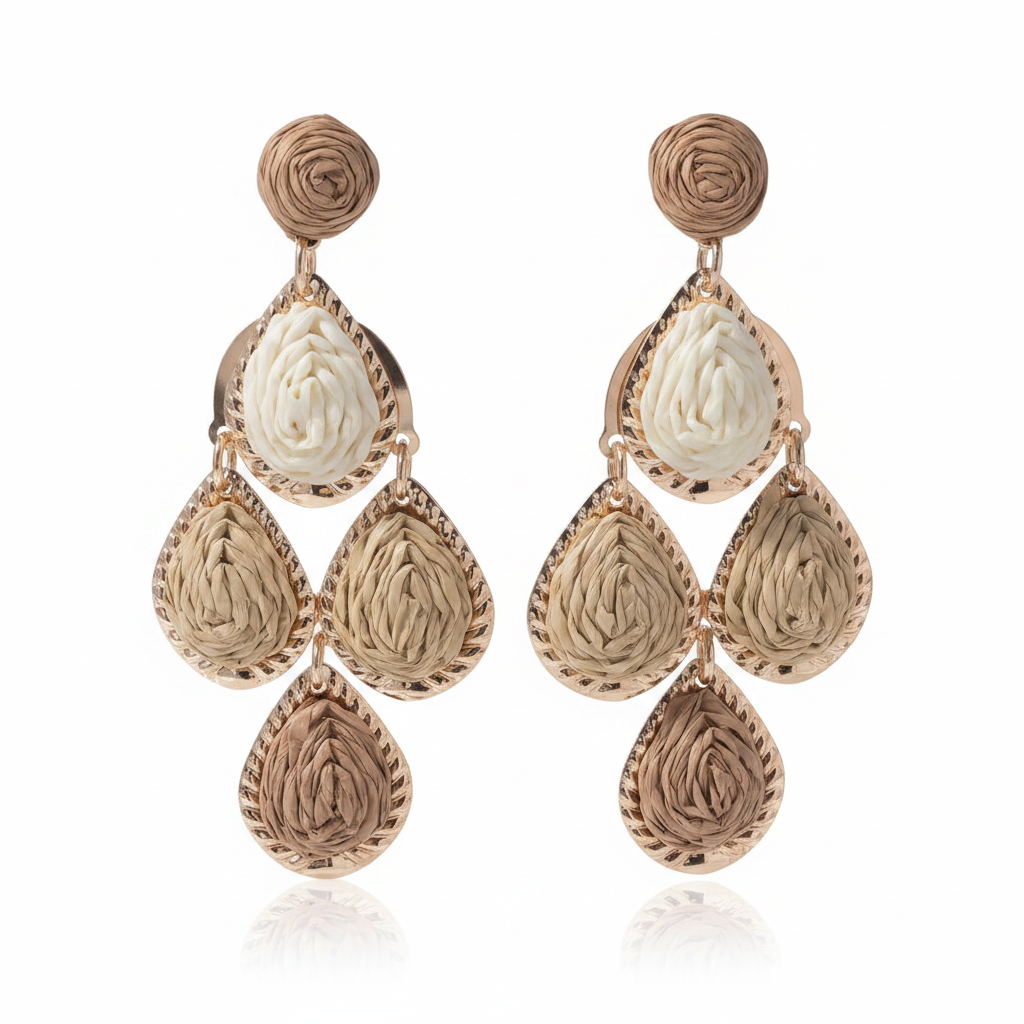 Women's Bohemian Fashion Handmade Water Drop Long Earrings Colorful Rattan Knit Raffia Hanging Party Jewelry Accessory