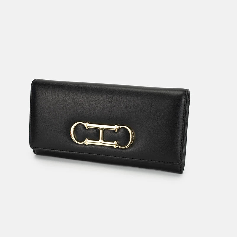 CH Womens Long Wallet Clutch Purse with Gold Metal Logo Large Capacity Card Holder Coin Purse for Ladies