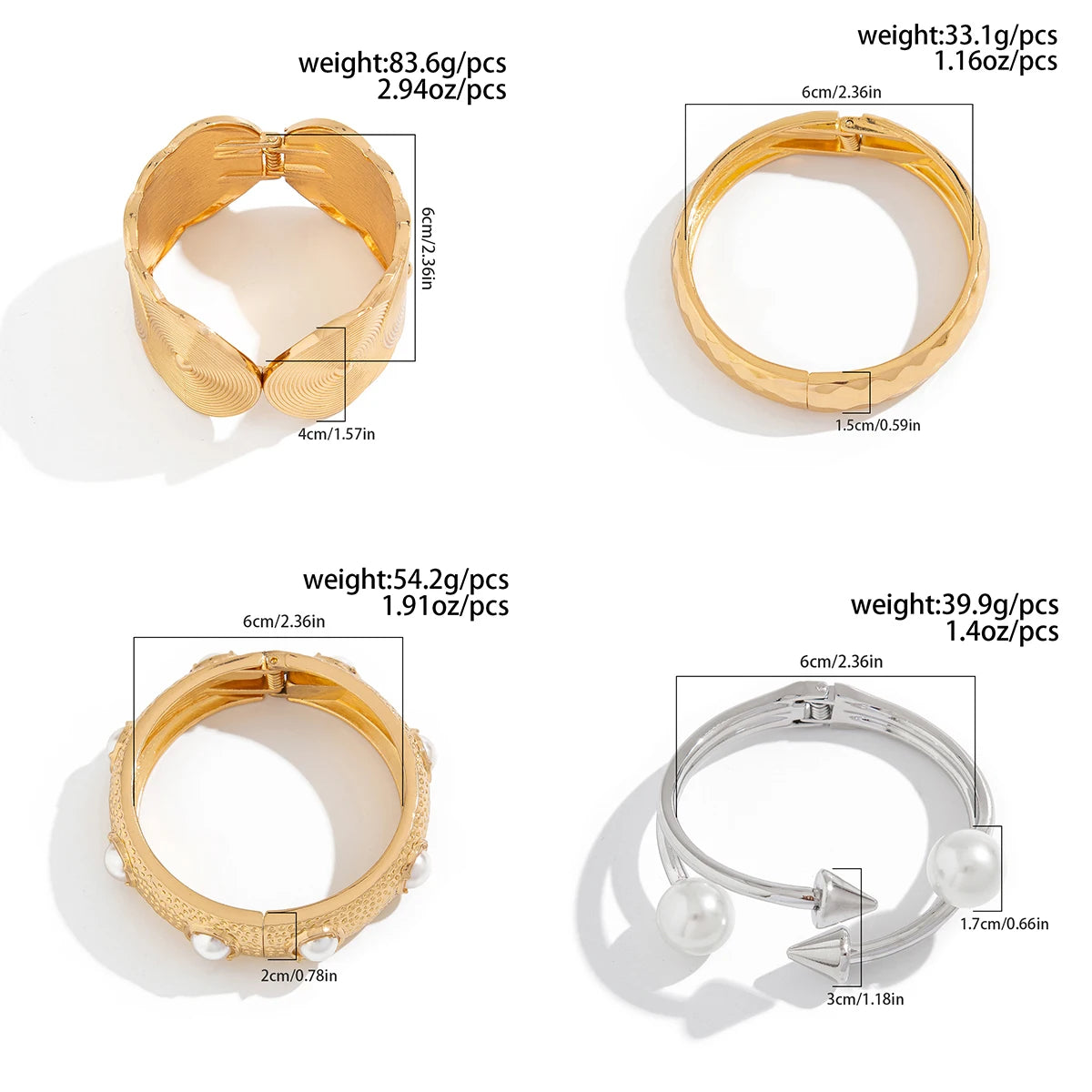 Salircon Aesthetic Design Vintage Geometric Texture Chunky Metal Bangles Women Charm Imitation Pearl Spring Bracelets Jewelry