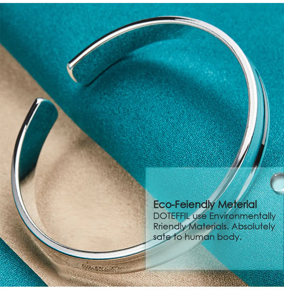 DOTEFFIL 925 Sterling Silver Smooth 8mm Adjustable Bangle Bracelet For Woman Man Fashion Wedding Engagement Party Jewelry