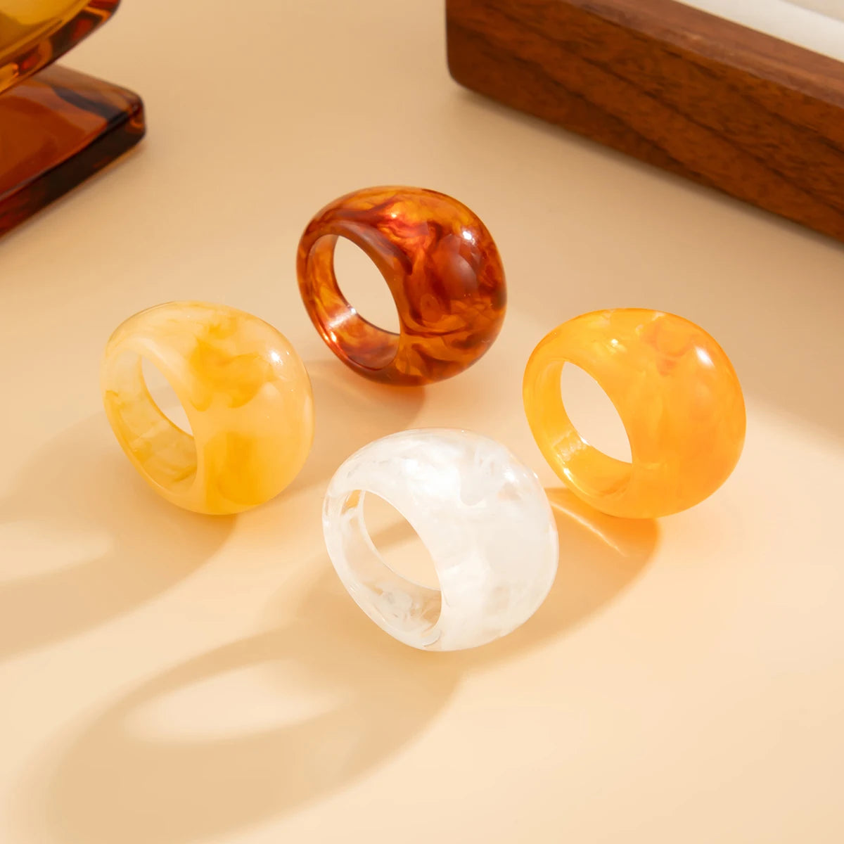 Salircon Y2K Korean Simple Resin Acrylic Rings Women Trendy Round Big Kpop Finger Knuckle Rings Aesthetic Jewelry Female Gifts