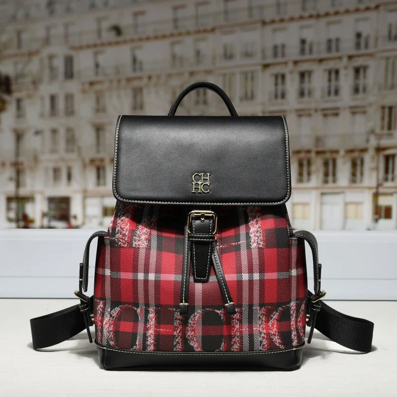 CH Brand Plaid Backpack Women Fashion Casual Large Capacity Stylish Durable Backpack Female Student School Daily Travel