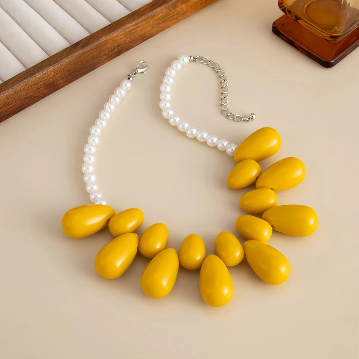 Salircon 5 Style Exaggerated Big Water Drop Resin Pendant Choker Necklace Women Boho Clavicle Chain Statement Mujer Jewelry Gift