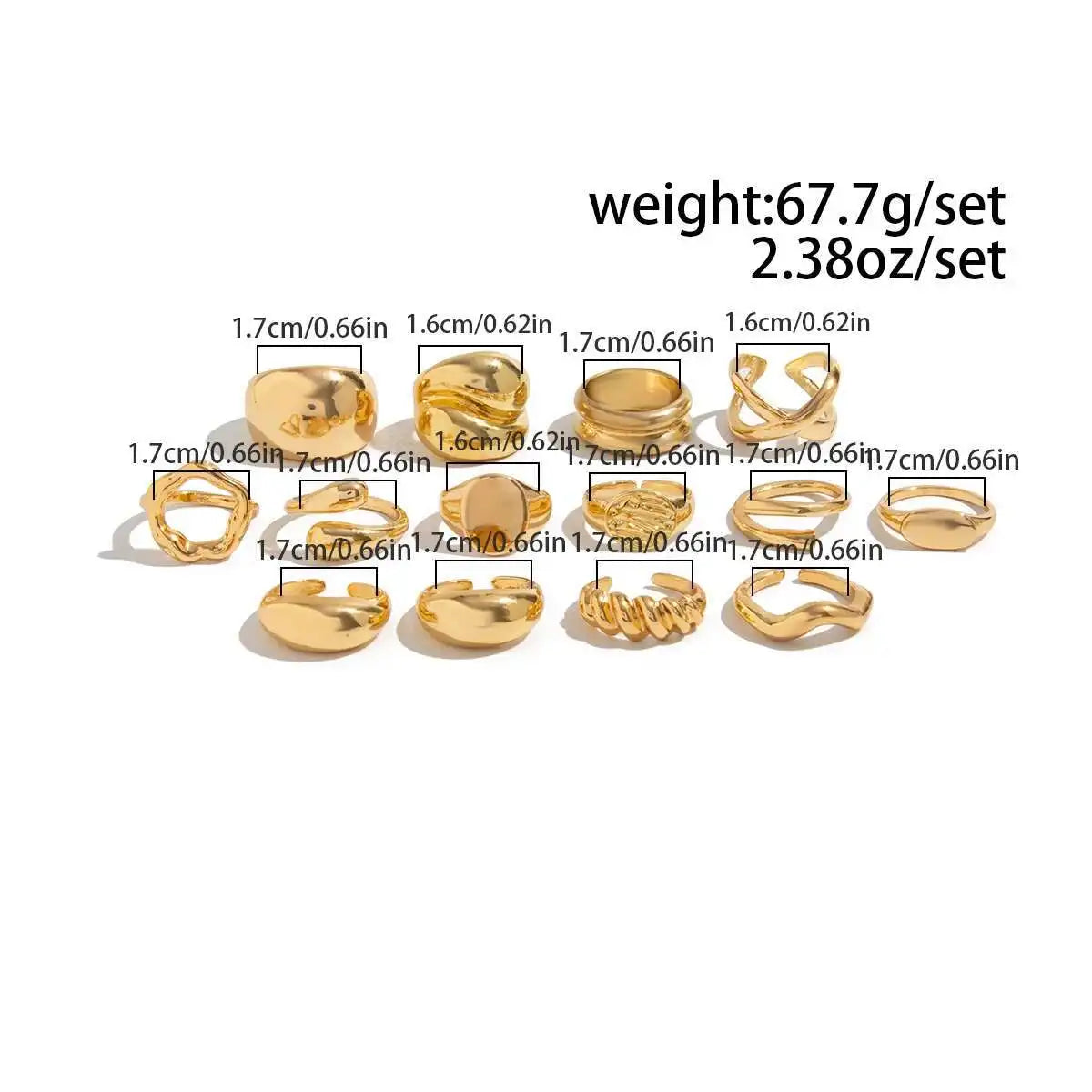 Salircon 14Pcs/Set Unique Creative Smooth Water Drop Rings for Women 2025 Punk Geometric Adjustable Finger Ring Couple Jewelry