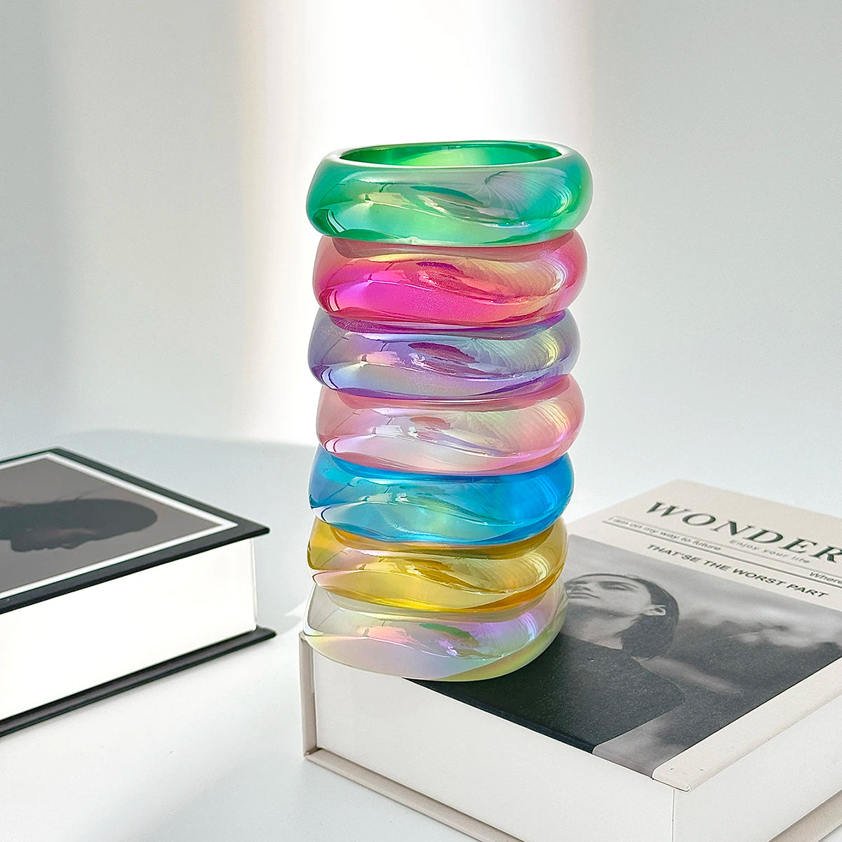 Salircon Fashion 7 Styles Colorful Transparent Resin Irregular Geometric Bangles Women Boho Chunky Wide Bracelets Jewelry Gifts