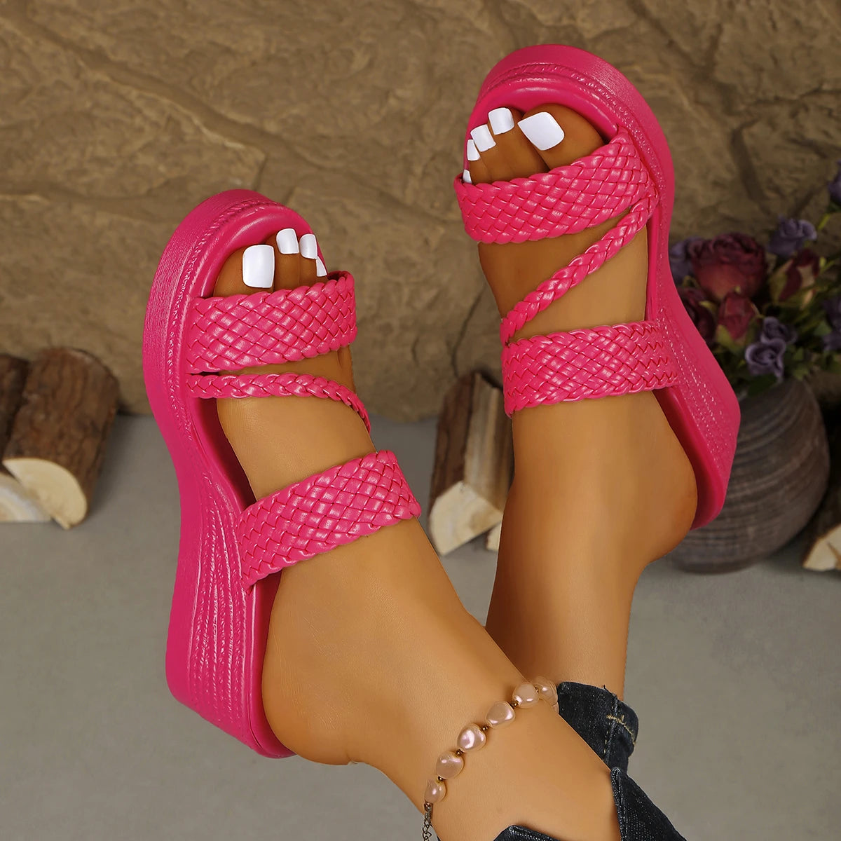 Women Wedges Sandals 2026 New Summer Women Slip on High-heeled Fashion Woman Shoes Comfortable Flower Outdoor Platform Sandals