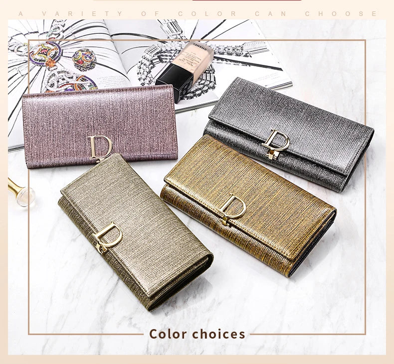 2025 New Women's Wallet, Long Wallet, Pearl D-Buckle, Large Capacity, Multiple Slots, Genuine Cowhide Wallet, Clutch Bag