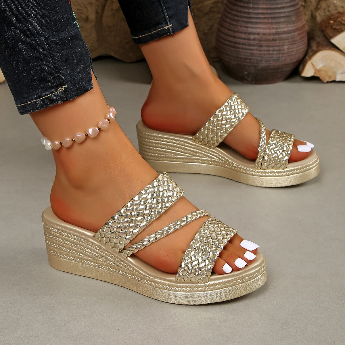 Women Wedges Sandals 2026 New Summer Women Slip on High-heeled Fashion Woman Shoes Comfortable Flower Outdoor Platform Sandals
