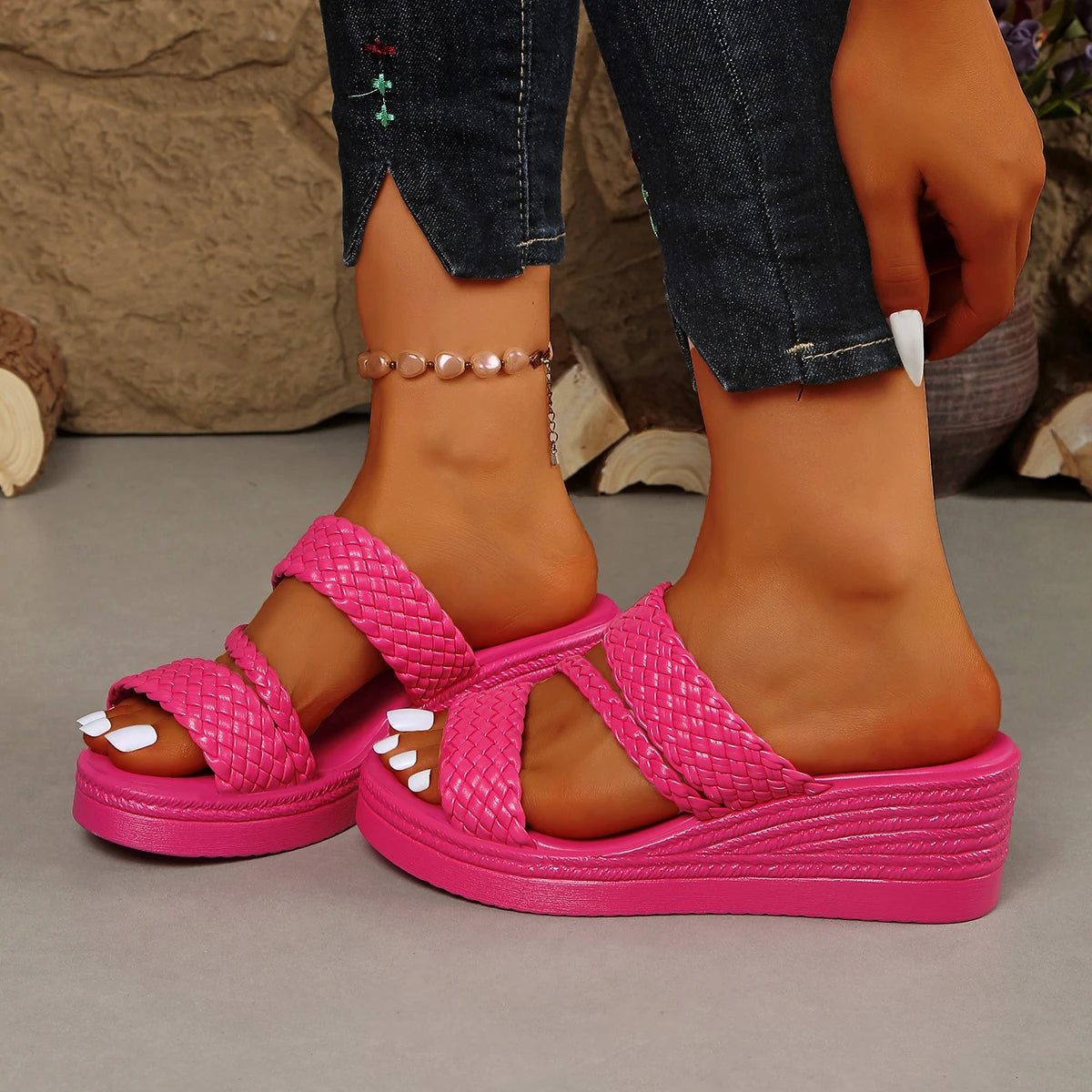Women Wedges Sandals 2026 New Summer Women Slip on High-heeled Fashion Woman Shoes Comfortable Flower Outdoor Platform Sandals