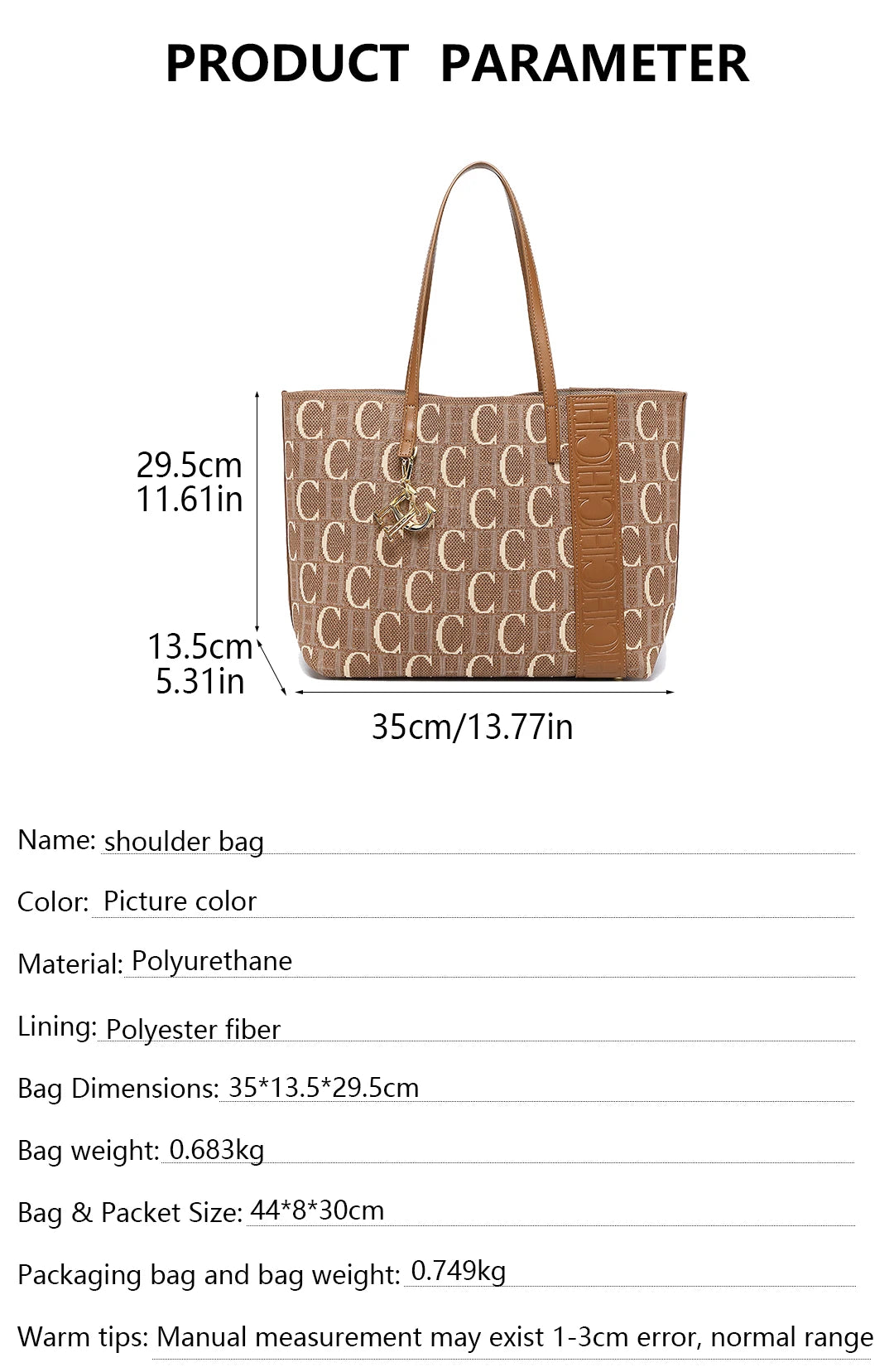 CH Fashion Women's Large Capacity Tote Bag Monogram Embossed Handbag with Metal Daily Commute Work Shoulder Bag