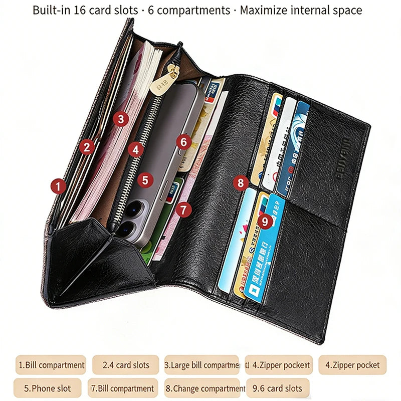 2025 New Women's Wallet, Long Wallet, Pearl D-Buckle, Large Capacity, Multiple Slots, Genuine Cowhide Wallet, Clutch Bag