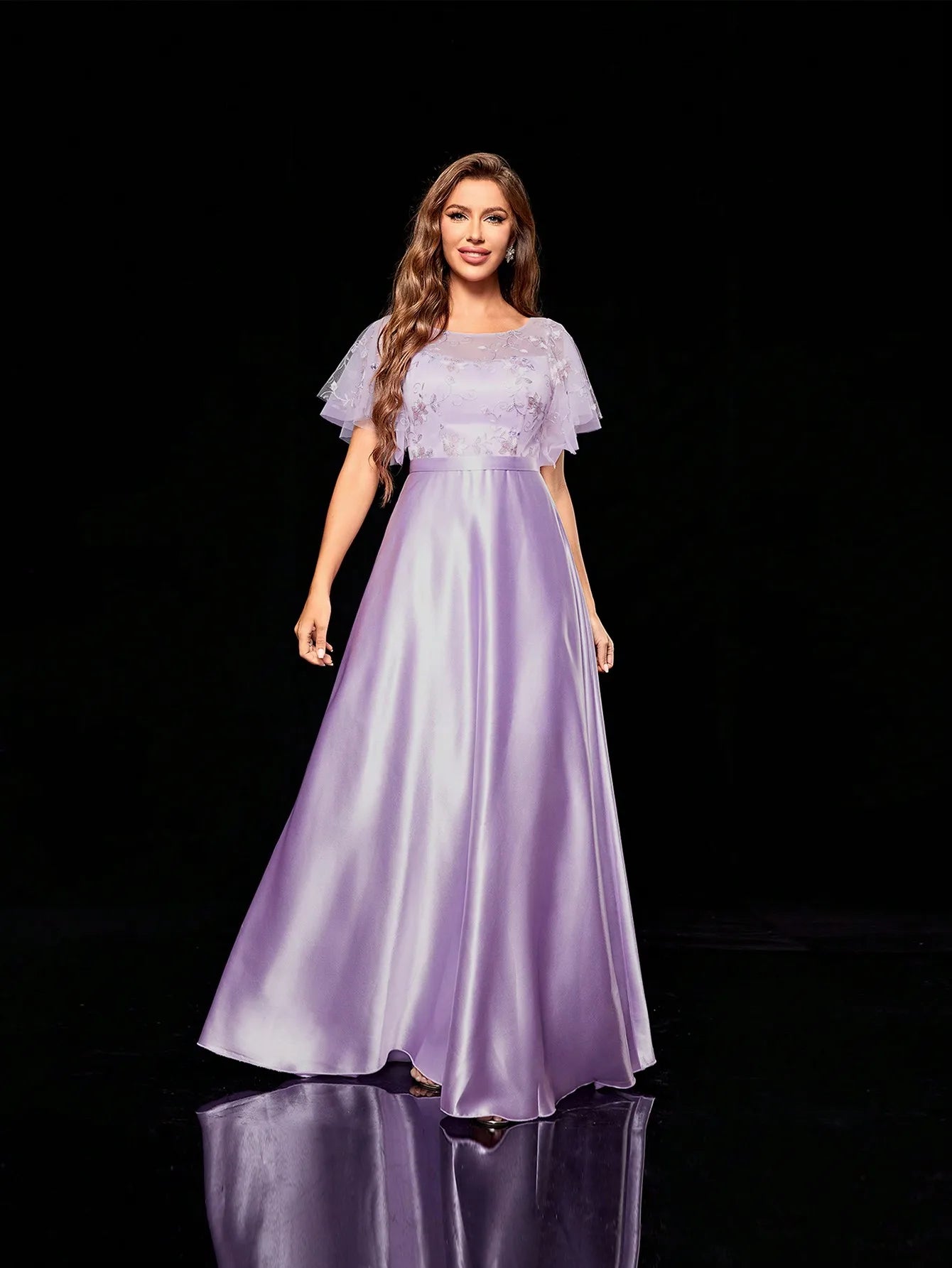 Mgiacy Embroidery mesh patchwork color ding large skirt evening gown
