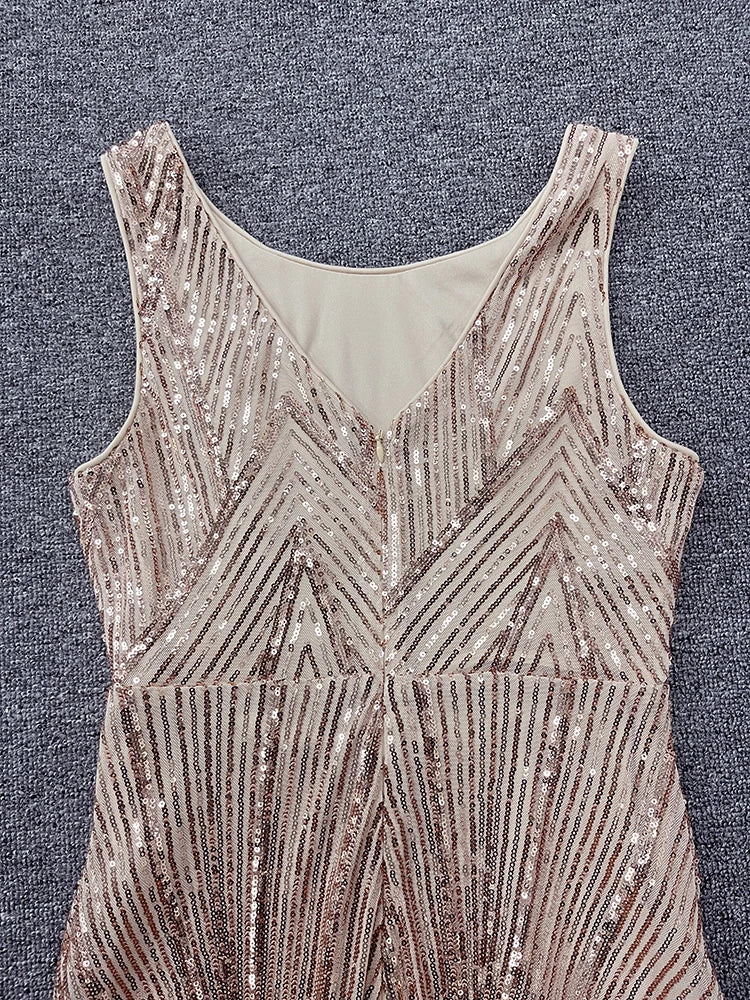 Round Neck Gorgeous Rose Gold Formal Party Dress