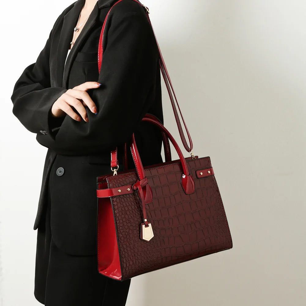 Retro Ladies Three-piece Set Mother-daughter Crossbody Bag Crocodile Pattern Texture Single-shoulder Hand-held Diagonal Bag