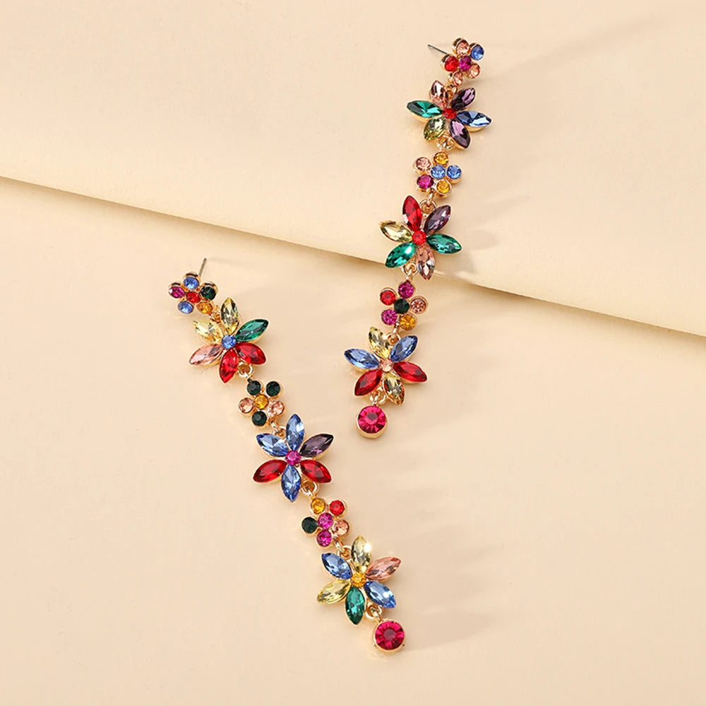 Romantic Shiny Glass Flower Dangle Drop Earrings