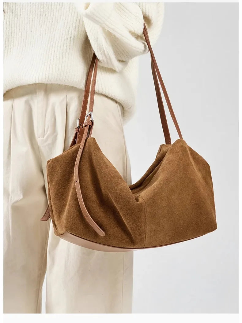 Women's Natural Nuede Genuine Leather Handbags Ladies large capacity Tote Bag Female Design Luxury Commuting Yoga Bag  hobo bag