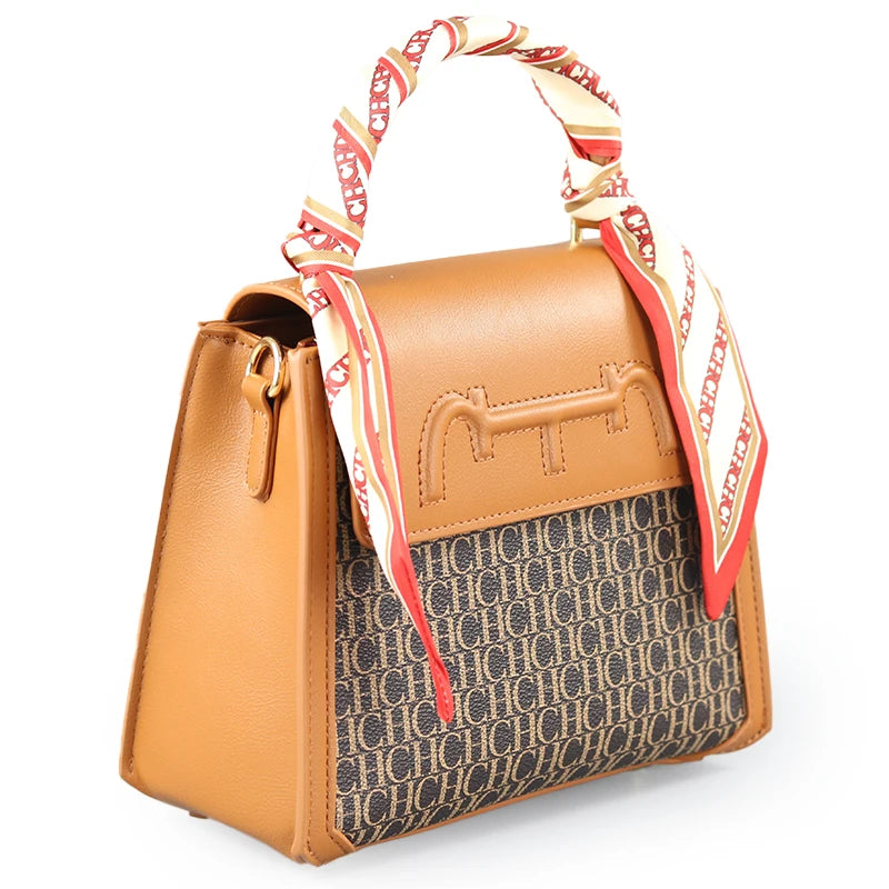 CH Women's Monogram Embossed Crossbody Bag with Scarf Handle & Horsebit Detail Fashion Shoulder Bag for Daily/Party