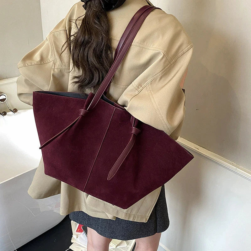 Light Luxury Brand Designer Wing Bag Frosted Suede Tote Bag Solid Color Versatile Large Capacity Women Storage Underarm Bags