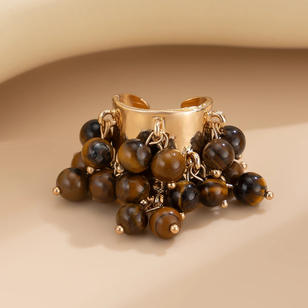 KunJoe Vintage Colourful Natural Stone Beads Open Ring Women Bohemian Imitation Pearl Chunky Wide Finger Rings Party Accessories