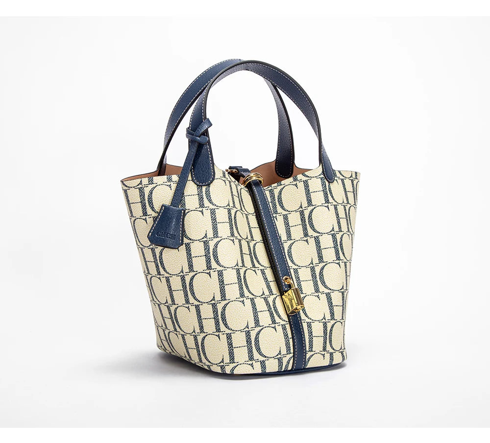 CH Tote Bag For Women Luxury Monogram Leather Handbag Fashion Top Handle Bag Elegant Lock Bucket Bag For Daily Commute