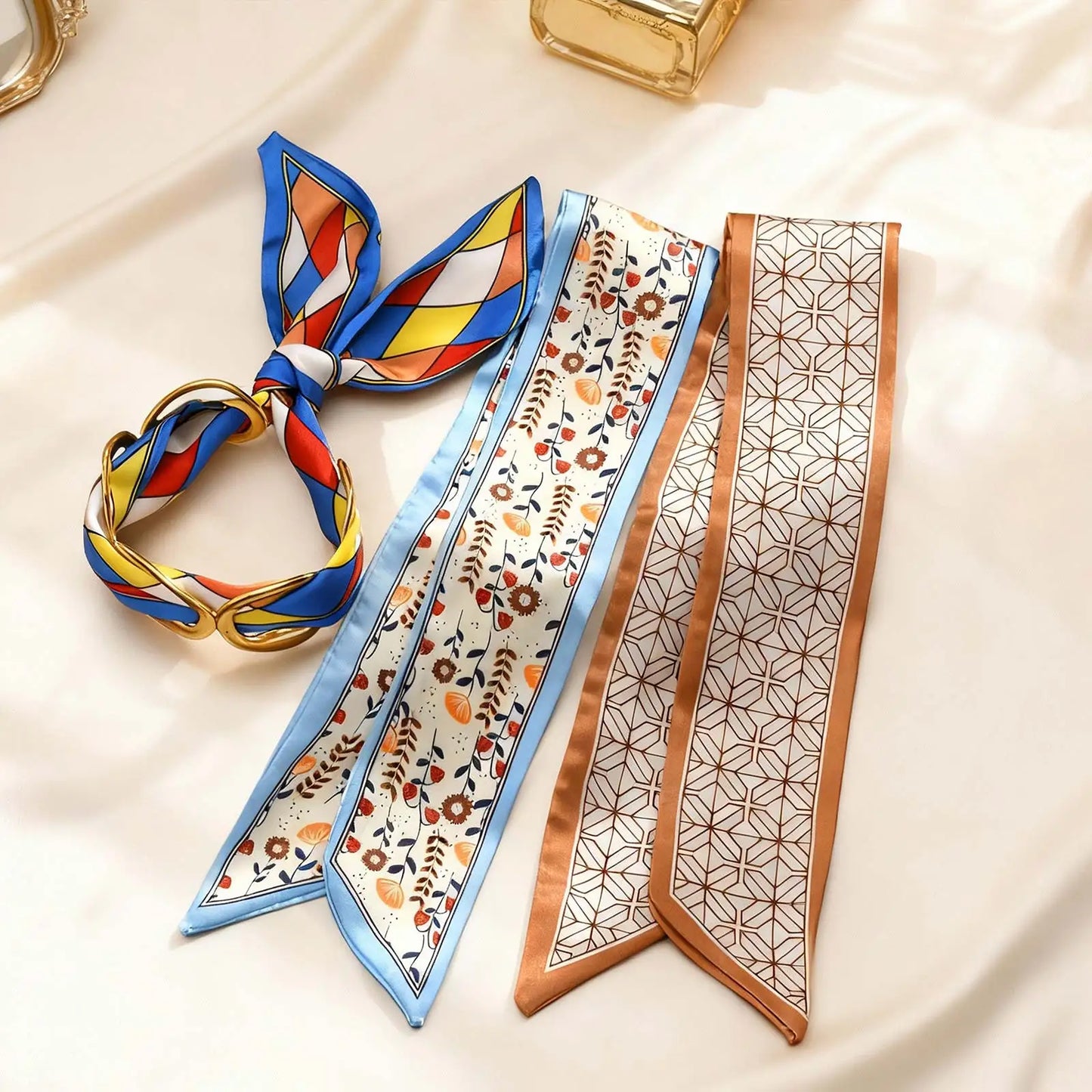 Luxury Simulated Silk Printed Silk Scarf Cuff Bracelet for Women,Stainless Steel Hollow Open Cuff Bracelets,Vintage Jewelry Gift