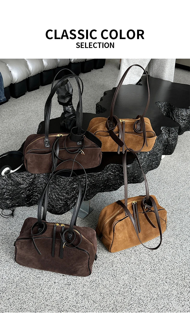 Autumn winter Women's Cow Genuine Leather Tote Bag suede commuting Cowhide Handbags Large Capacity Designer Luxury velvet Bags